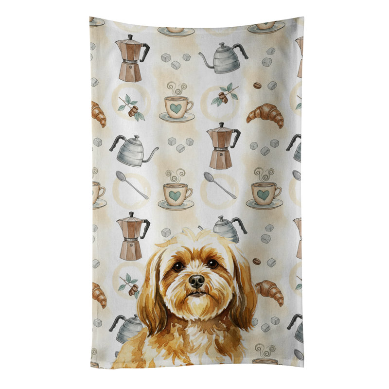 Gold Lhasa Apso Coffee Bar Kitchen Towel, Gold Lhasa Apso