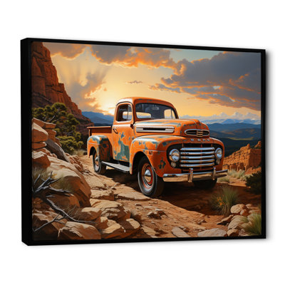 Orange Pickup Truck In Nevada Landscape - Transportation Canvas Prints