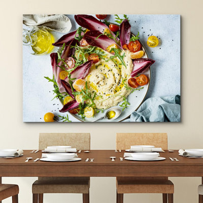 Huile d'olive, houmous frais, endive, trempette aux herbes, cuisine, cuisine, décoration murale, rustique