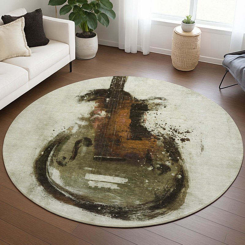 Tapis intérieur / extérieur brun lavable à la machine Xhevrie, Rond 8 pi