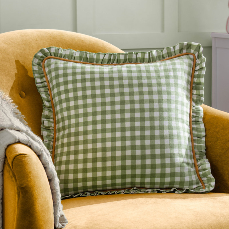 Maude Gingham Cotton Piped Cushion