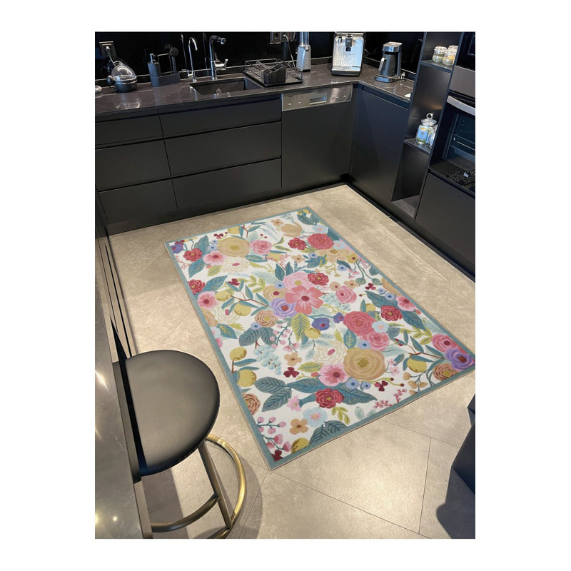 Tapis décoratif floral multicolore crème et lavable à la machine, Tapis de couloir 2 pi 6 po x 6 pi 7 po inclus