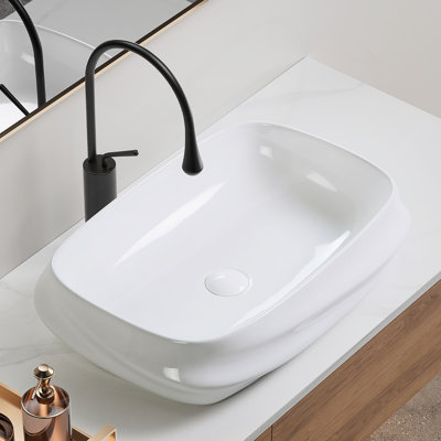 Rectangular Ceramic Vessel Sink For Bathroom