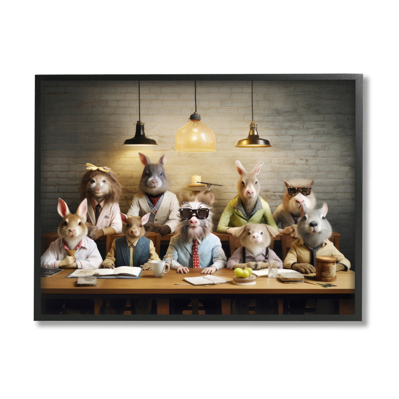 Ba-936 - Animaux sauvages encadrés à la table, impression sur bois, Giclée encadrée noir minuit, H 11 po x l 14 po x P 1,5 po