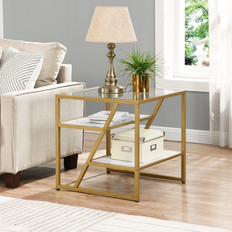 Table basse avec rangement Bukinka, Blanc, Or