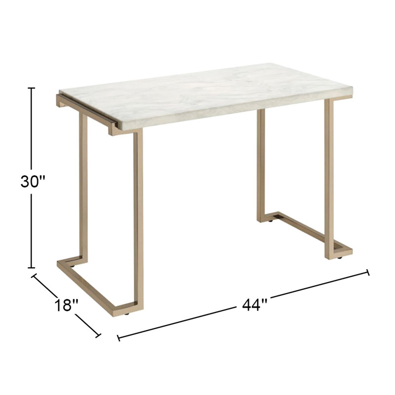 Table rectangulaire en faux marbre avec base en métal champagne, poids de 22 lb, style moderne - table colorée, profondeur de produit de 44 pouces, hauteur de 30, assemblage requis