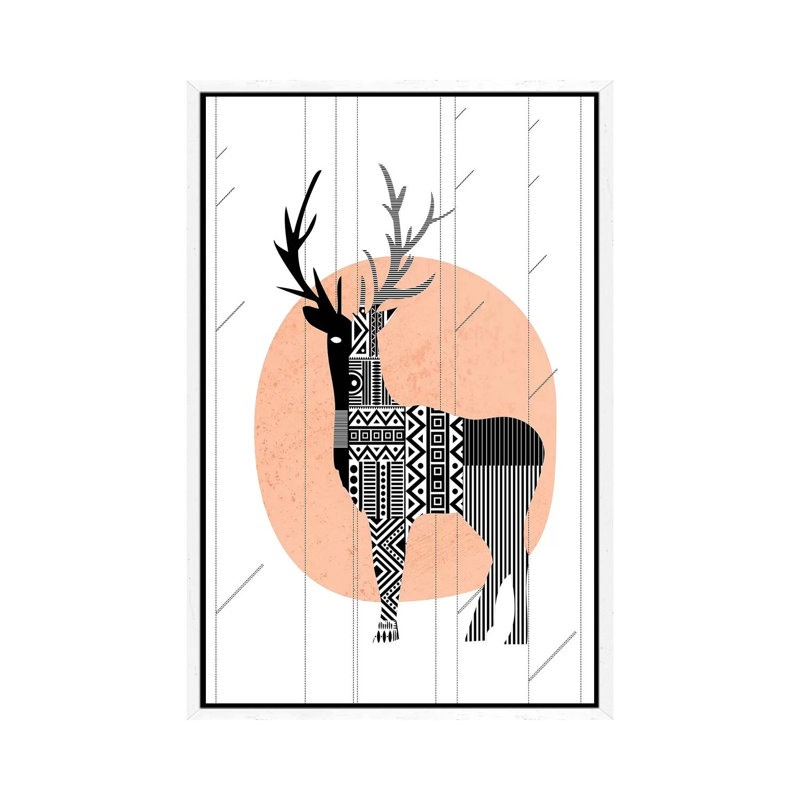 Nordic Deer - Print on Canvas, White Framed, 66.04 cm H x 45.72 cm W