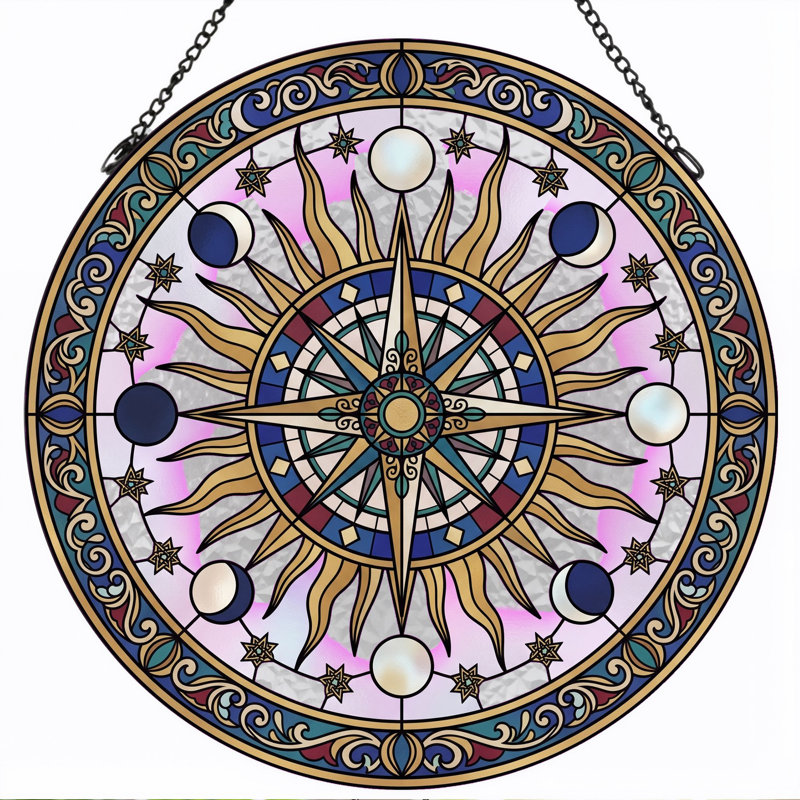 Panneau de vitrail Sun Moon ， 7,8H, H 7,8 po