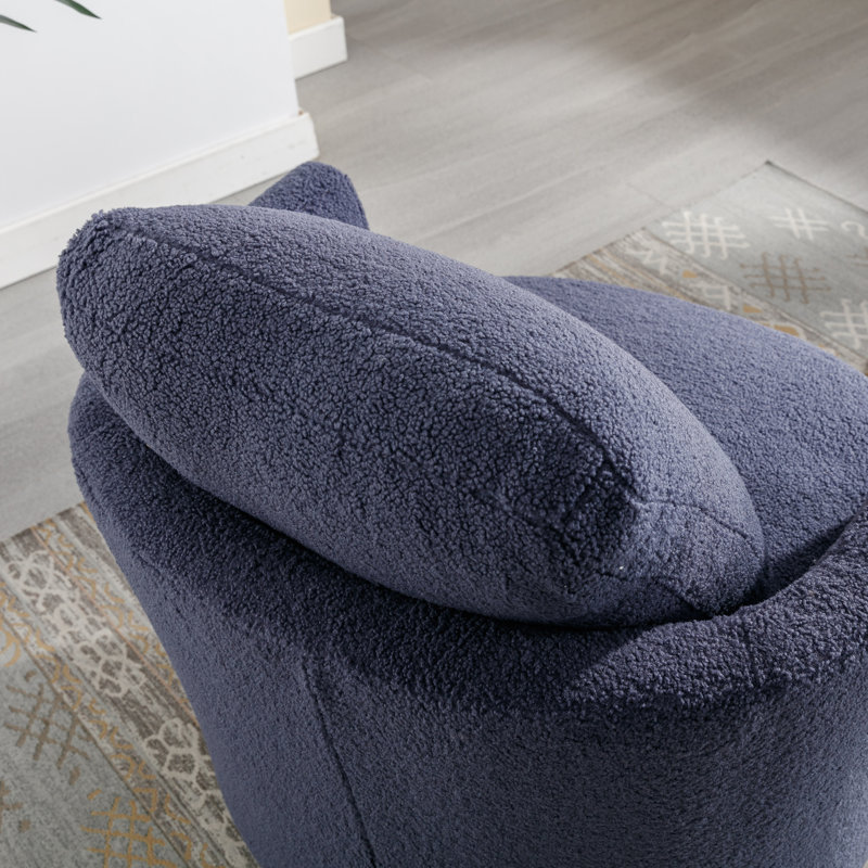 Yelina Polyester Slipcovered Swivel Barrel Chair, Navy Boucle 100% Polyester