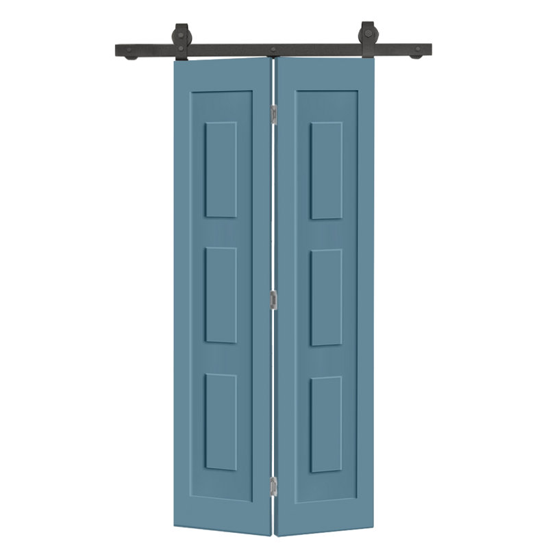 3 Panel Shaker Composite Bi-Fold Door with Sliding Barn Door Hardware Kit, 28" x 80", Dignity Blue