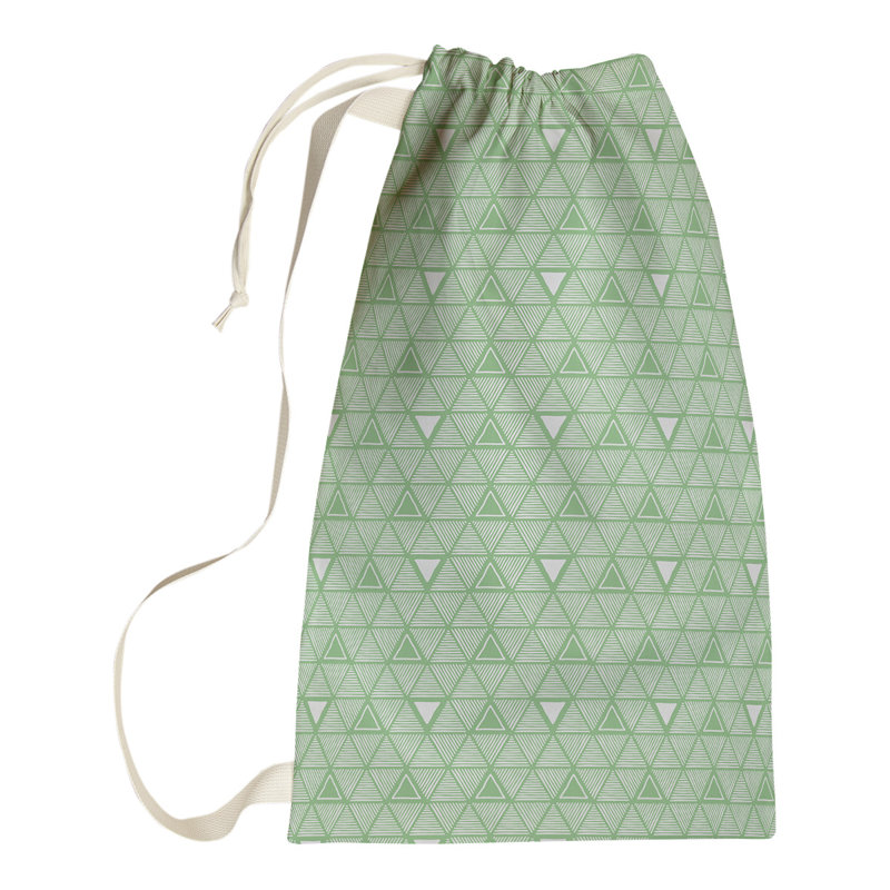Sac à linge triangles dessinés à la main, H 36 po x l 28 po x P 1,5 po, Vert/blanc