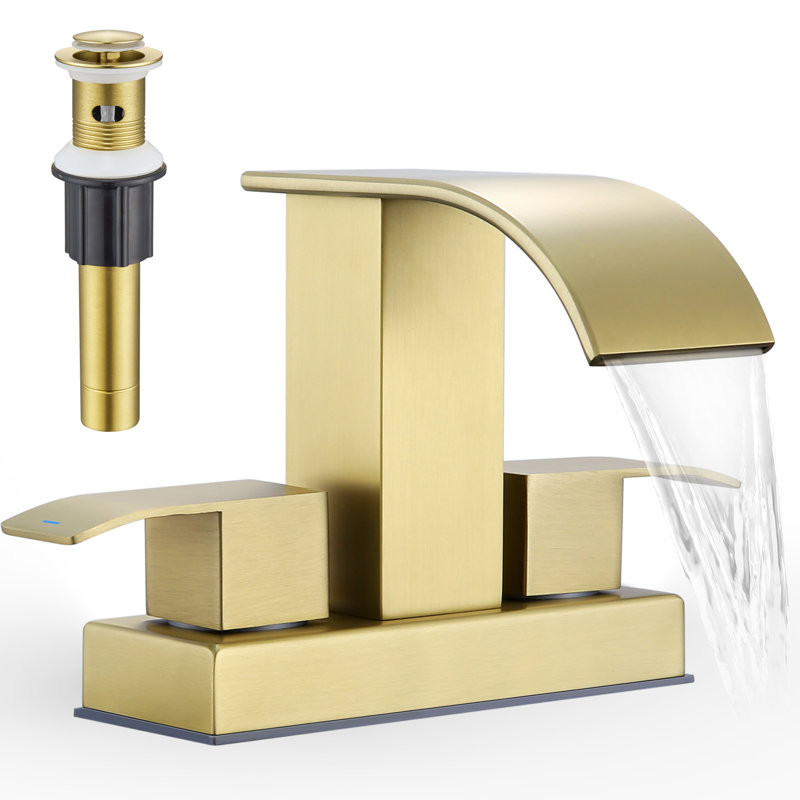 Robinet de lavabo pour salle de bain à poignée double 4 pouces avec ensemble de bonde avec drain, Or brossé