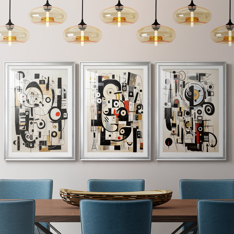 ABSTRACT Series CCCCLXVII - Impression sur mesure de qualité supérieure avec mat - 3 pièces, H 19 po x l 45 po, Argent argent