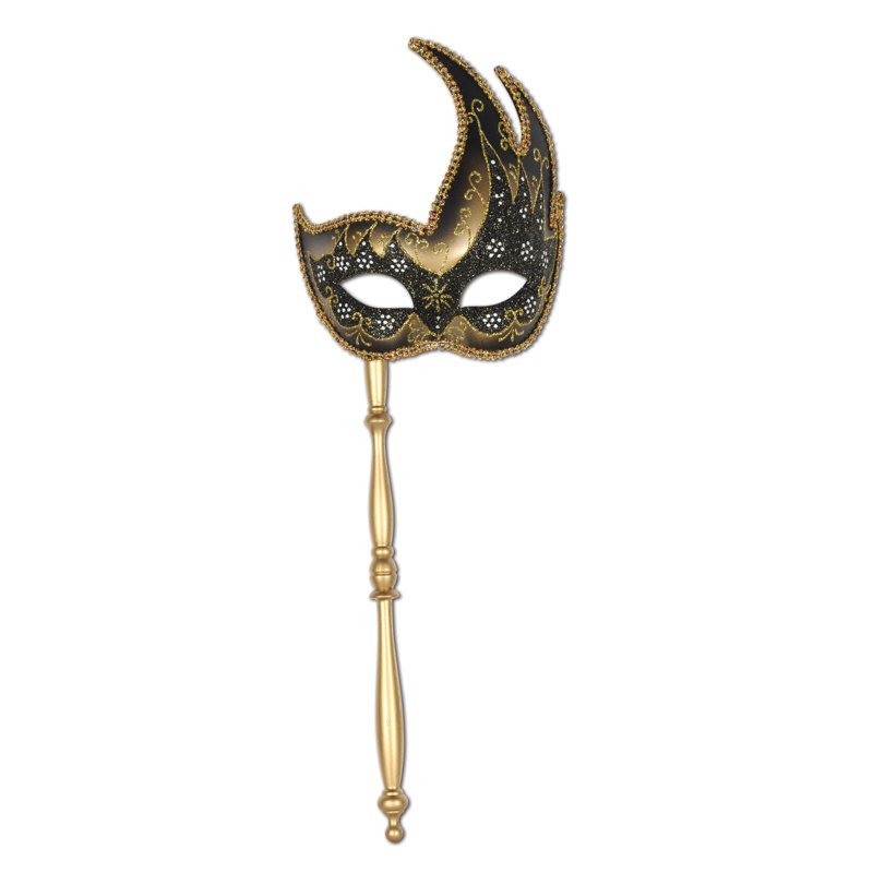 Masque scintillant avec bâton - paquet de 12, Or