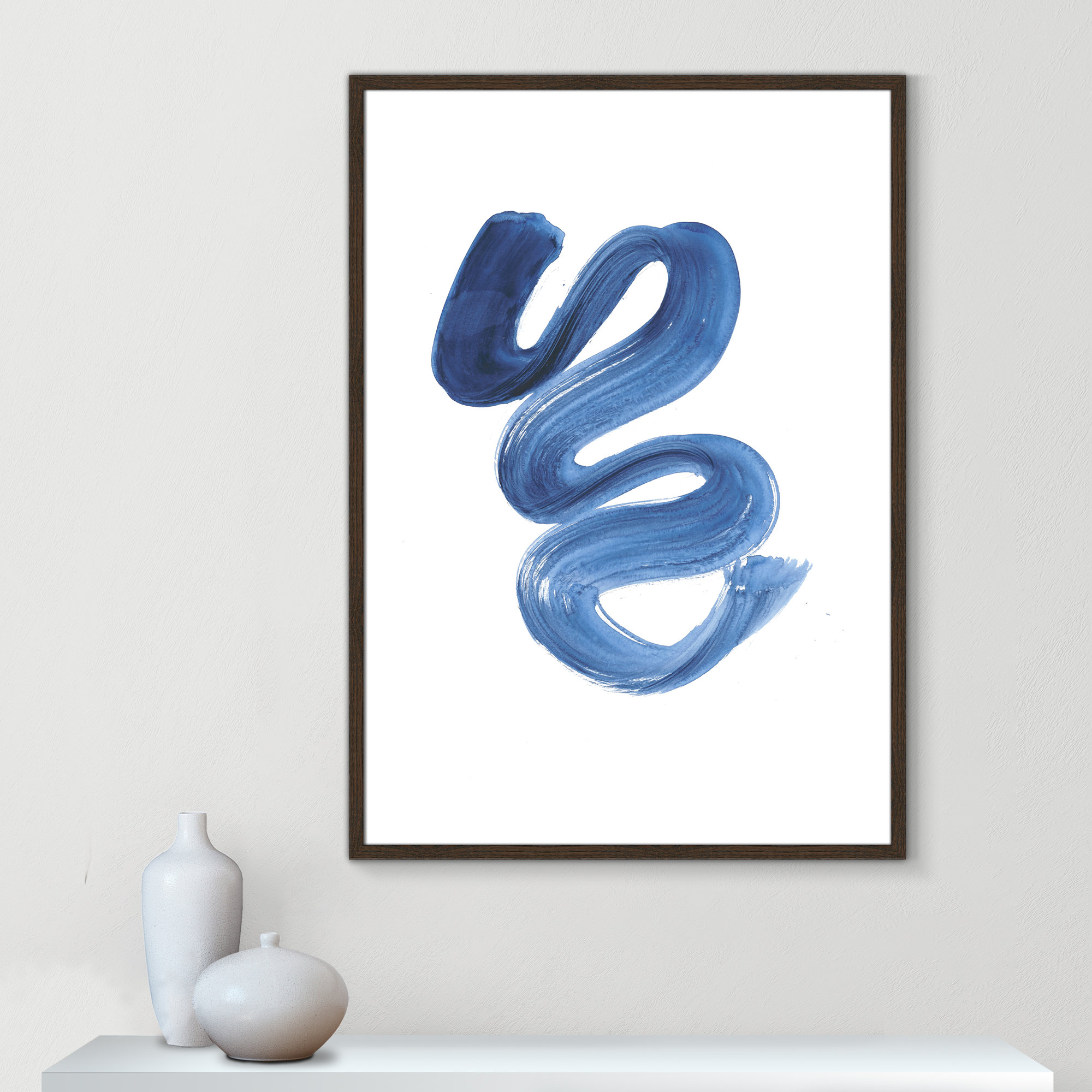 Slinky Indigo II by Filippo Ioco  - Painting Print, Walnut Wood Framed Paper, 41.5" H x 29.5" W x 0.75" D