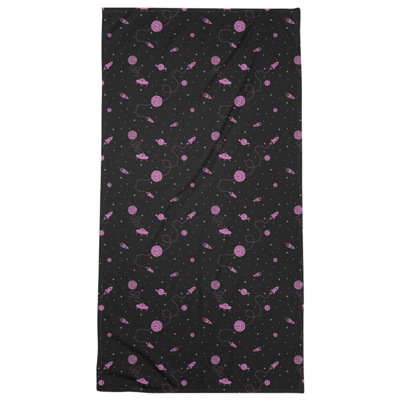 Serviette de bain à espace extérieur, Noir/rose