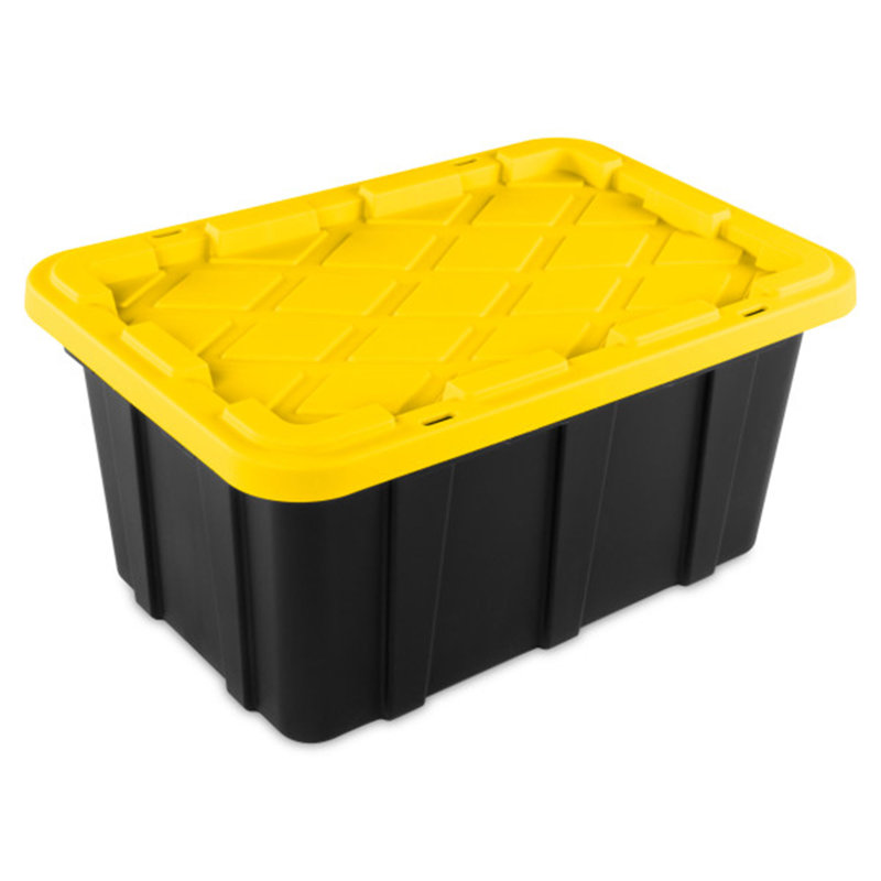 Sterilite 17 Gallon Black and Yellow Stackable Plastic Storage Totes, 6 Pack