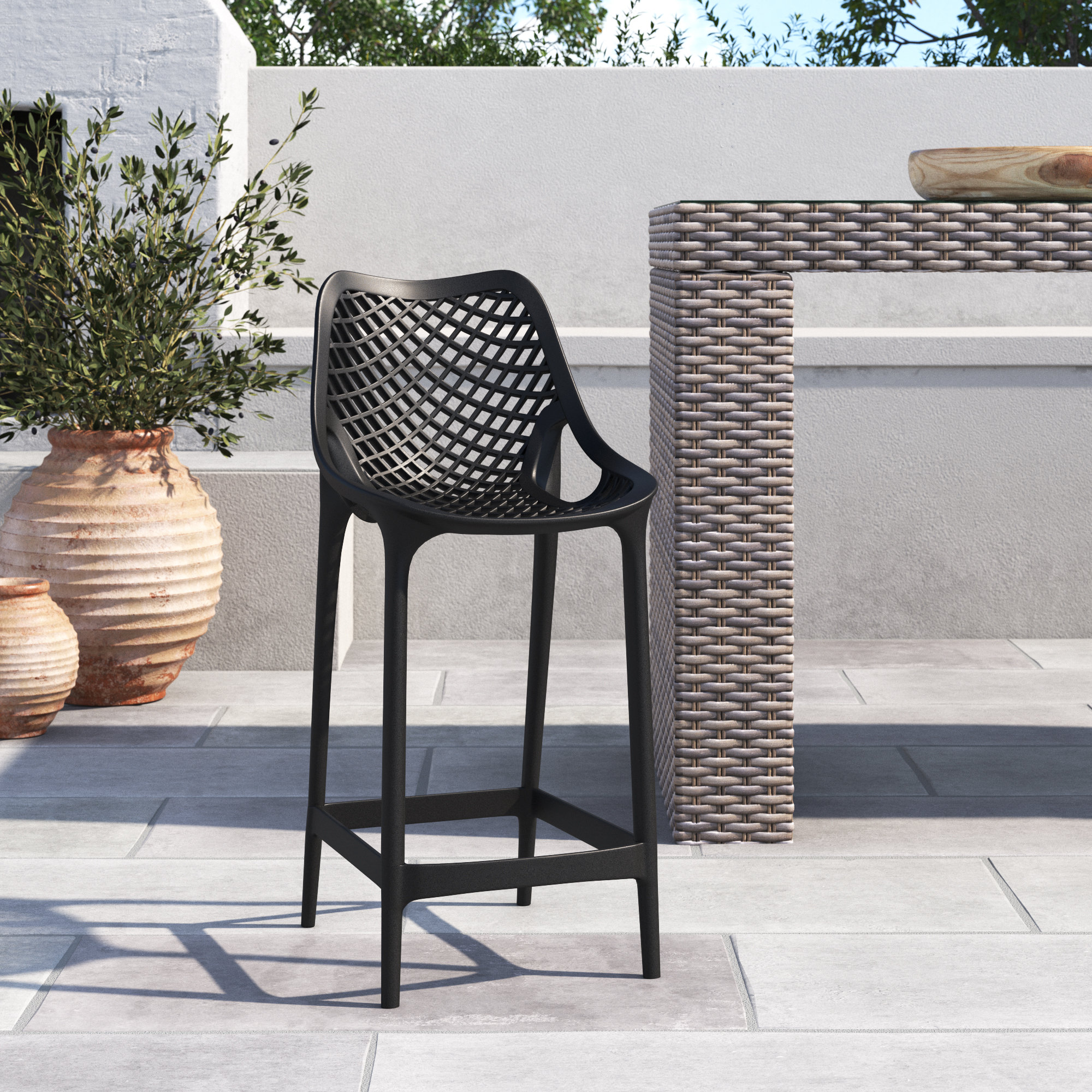 Farrah Patio Bar Stool, Black, 25.6"