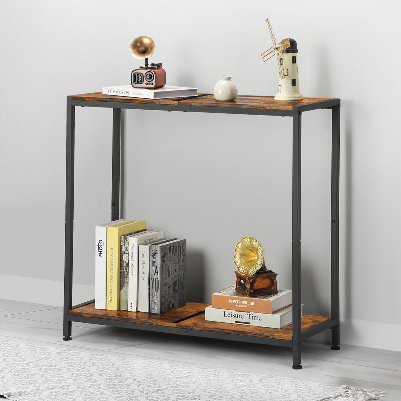2-Tier Industrial Console Table, 33.8'' Rustic Brown & Black Entryway Table With Storage Shelf For Hallway & Living Room