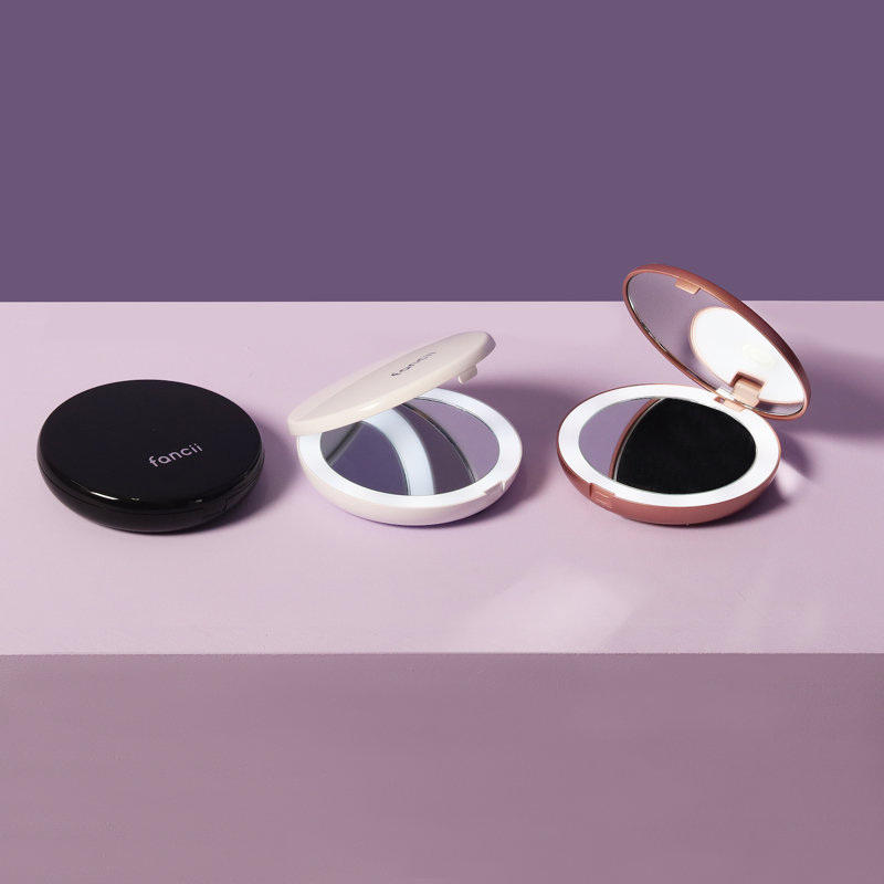 Glossy White LED Compact Round Magnifying Mirror