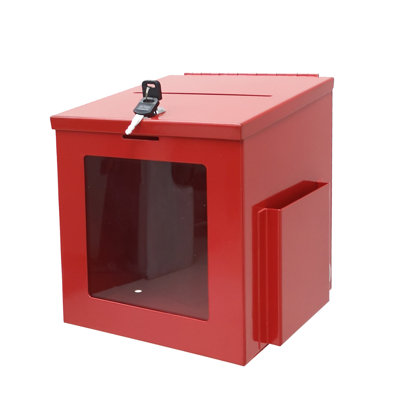 FixtureDisplays® 8.4"W x 9.5"H x 8"D Red Tithing Donation Box Suggestion Fundraising Check Drop Box Metal with See-through Clear Window 10038-RED