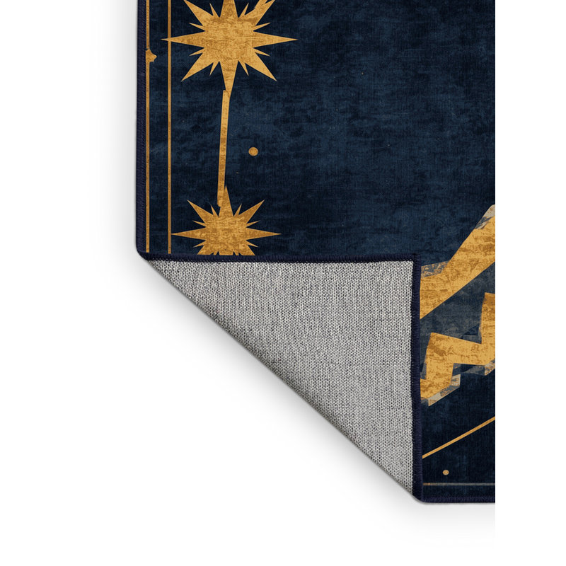 Machine Washable Orys Art Deco Arc Rug in Gray – Navy Binding, 2 x 5