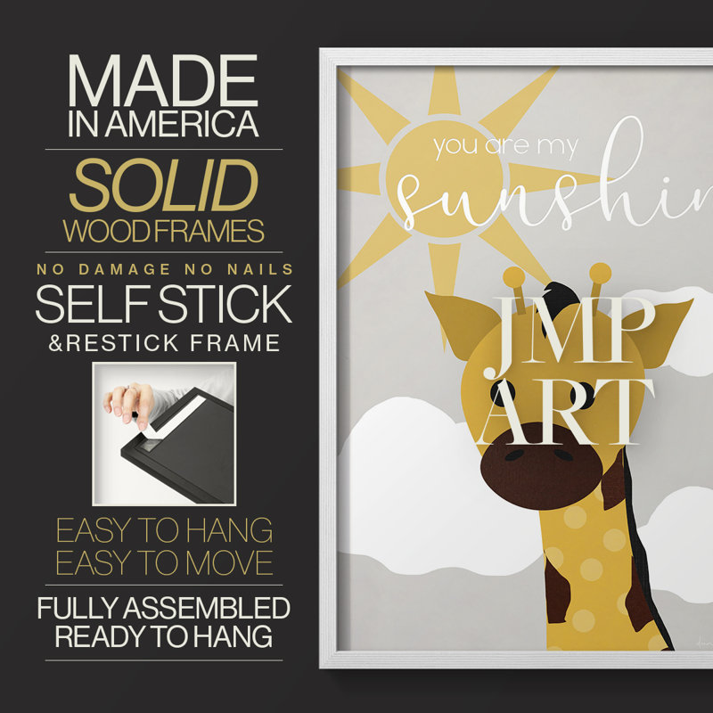 Sunshine Giraffe, reproduction encadrée - bois massif, H 30 po x l 24 po, Blanc