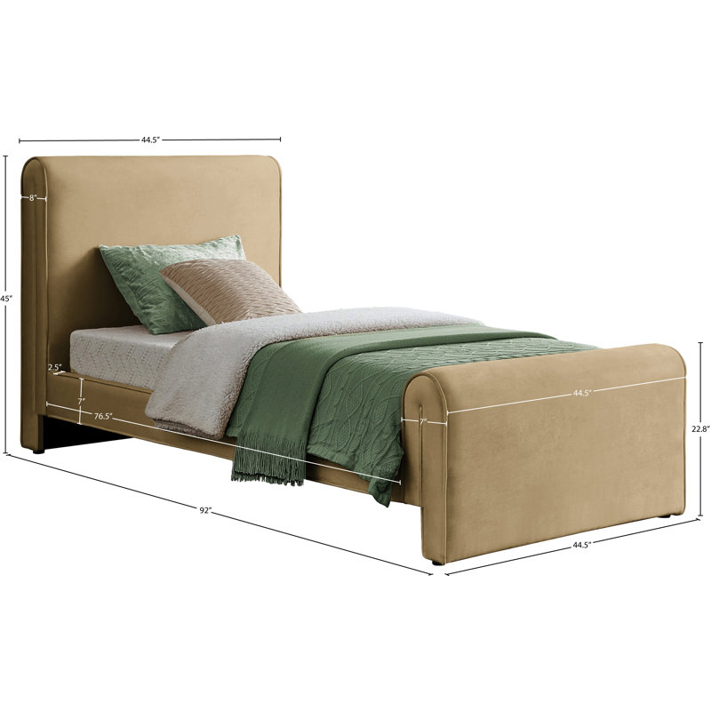 Lit plateforme tapissier Sloan Sadete, Velours brun clair, Lit simple