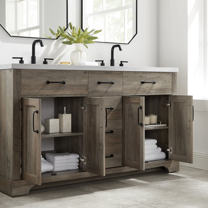 Burgoon 60'' Double Bathroom Vanity with Engineered Stone Top