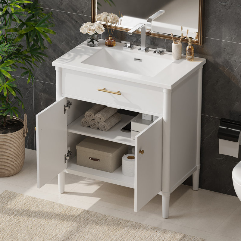 Meuble-lavabo moderne avec lavabo et armoire de salle de bain, Blanc