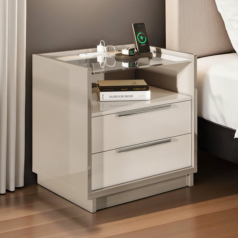 Table de chevet ultralustrée avec station de charge Situ, Gris / Blanc