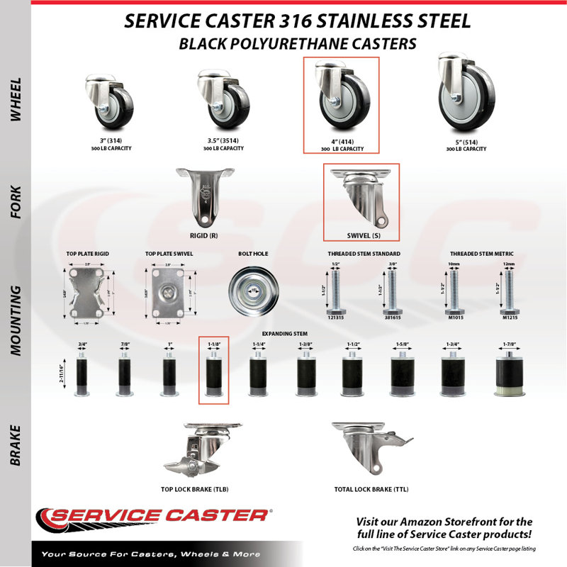 Polyurethane Casters, Black