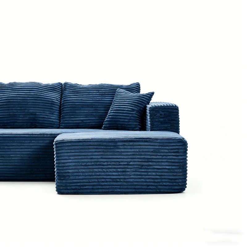92.5" Modular Boneless Sectional Compression Sofa, U-shaped Modern Corduroy Couch Set No Assembly Required, Blue