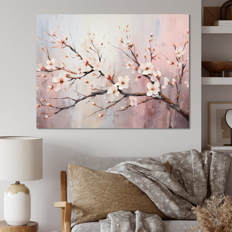 Cerisier rose et blanc 2 - Art mural cerise, Toile tendue, H 30 po x l 40 po x P 1,5 po