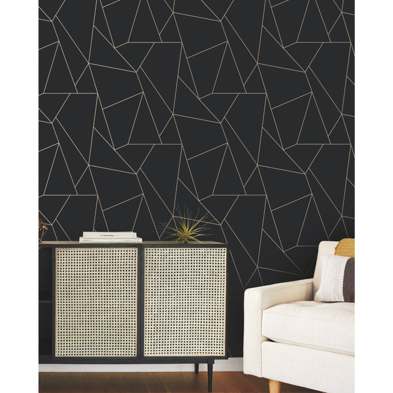 Nazca Geometric Metallic Wallpaper Roll, Black/Gold