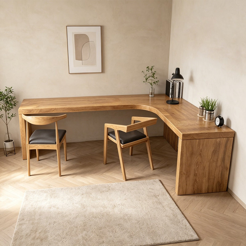 Bureau en bois massif en L Burlywood, Oui, 29.53"H*78.74"W*47.24"D