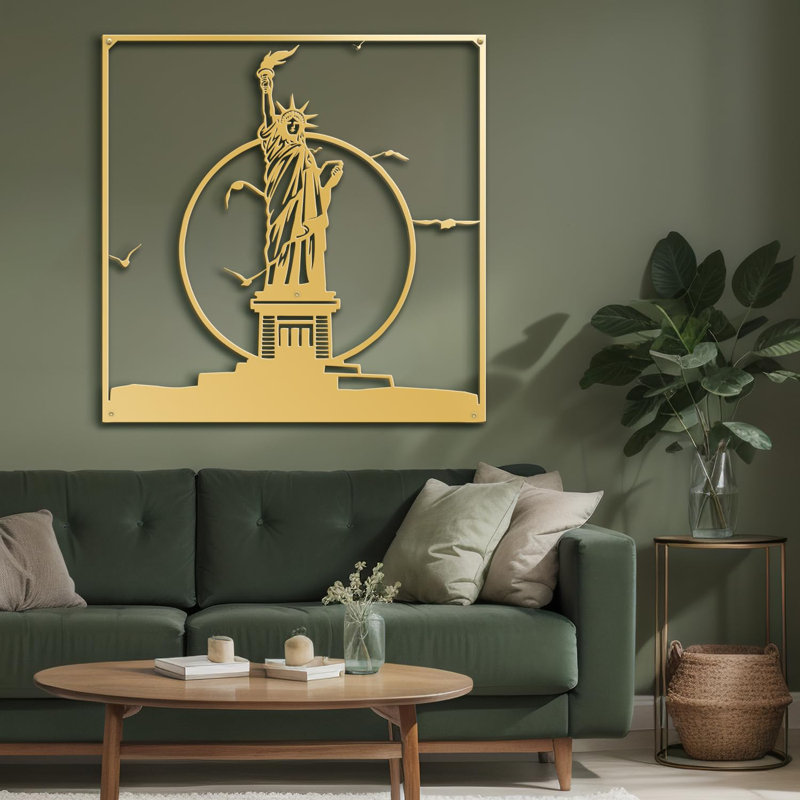 Statue de la Liberté, silhouette, décoration murale abstraite moderne, décoration murale suspendue, Doré