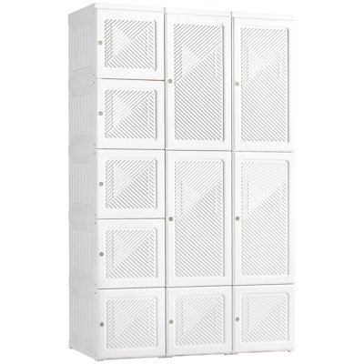 Armoire portative pour garde-robe, armoire de chambre pliante, rangement pour vêtements avec 11 compartiments cubiques, tringle à vêtements, portes magnétiques