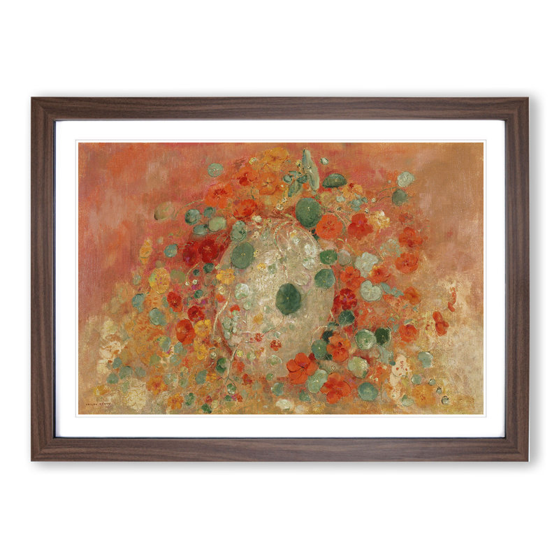 Nasturtiums by Odilon Redon - Picture Frame Painting Print on MDF, 48cm H x 65cm W x 2cm D, Walnut Framed