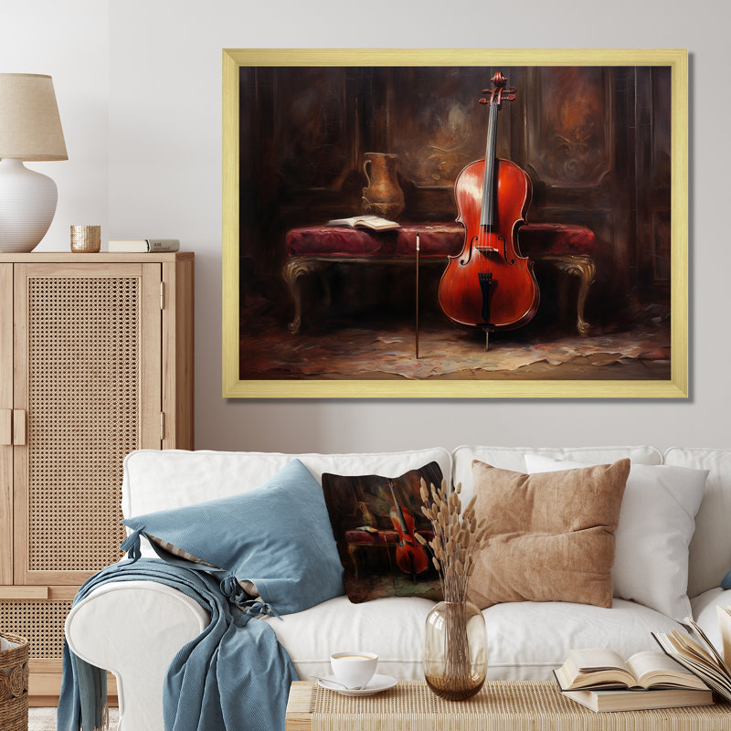 Violoncelle charisma profond bourgogne VI sur toile, H 30 po x l 40 po x P 1,5 po, Cadre doré simple
