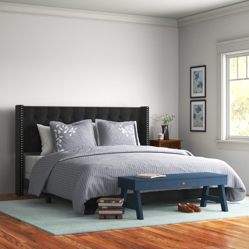 Lit standard tapissier Sanders, Simple, Velours noir