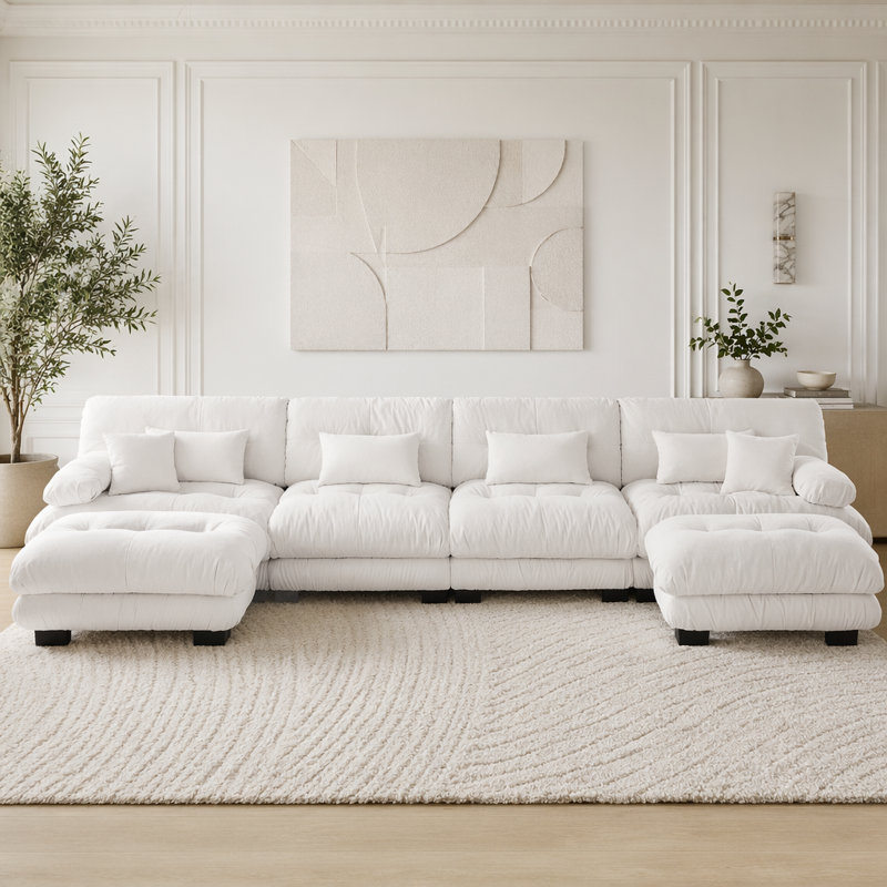 Canapé Cloud, canapé en chenille, Blanc + 4 sièges + 2 chaises
