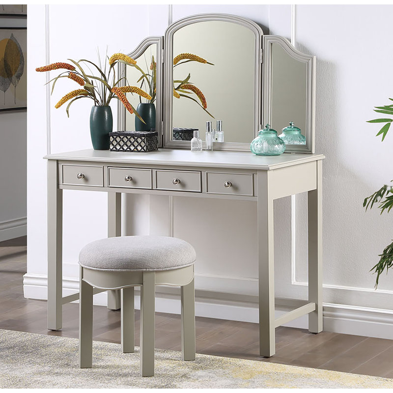 Ensemble coiffeuse avec tabouret et miroir Kimmel, Gris