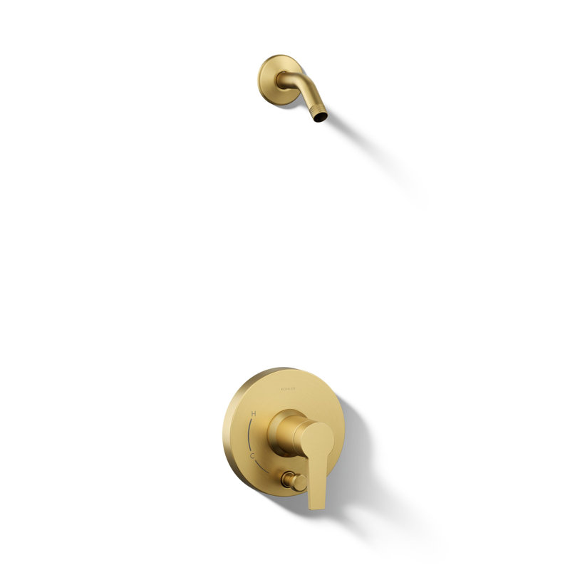 Pitch Rite-Temp Shower Trim Kit With Push-Button Diverter Without Showerhead, Brushed Brass
