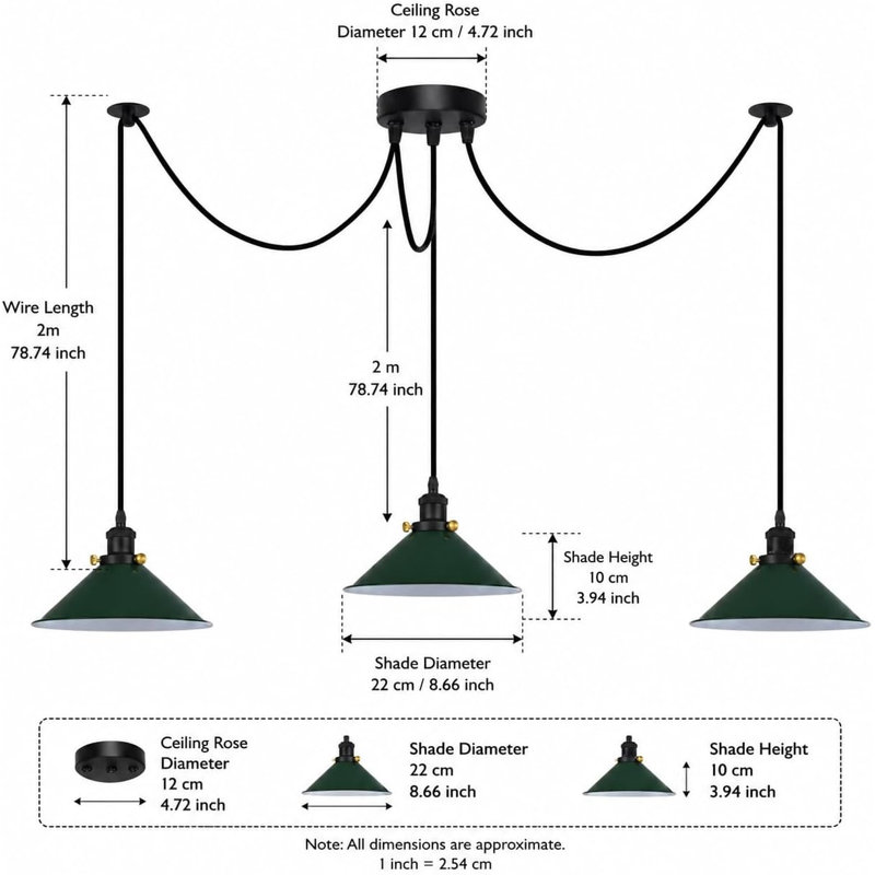 Luminaire suspendu araignée 3 voies, lustre de plafond moderne avec abat-jour coniques en métal et câbles réglables, base E26