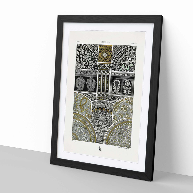 Indian Pattern by Albert Racinet - Picture Frame Painting Print, 50cm H x 35cm W x 2cm D, Black