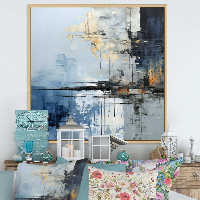Gris et bleu abstrait, peinture sur lac - Lacs et rivières, impressions d'art mural, Cadre naturel flottant, 24" H x 24" W