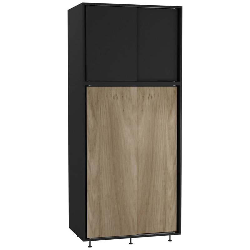 4 Door Solid Wood Wardrobe, Black/Oak