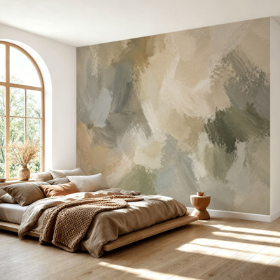 Wall Mural Peel and Stick Wallpaper Abstract earthy neutral colors Modern hand drawn canvas Art Self-Adhesive Removable Contact Paper Wall Decor for Living Room Bedroom 69"H x 96"W