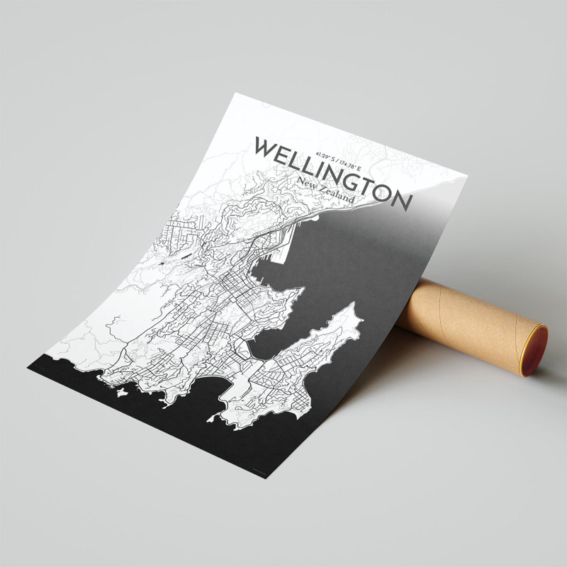 Wellington, carte de la ville, impression, H 17 po x l 11 po, Noir / blanc